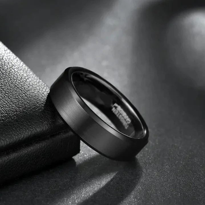 Anillo Carburo De Tungsteno, 6mm Black Bisel, Hombre 2