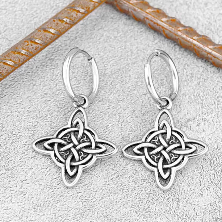 Aros Pendientes Nudo De Bruja, Acero Inoxidable, Mujer 3