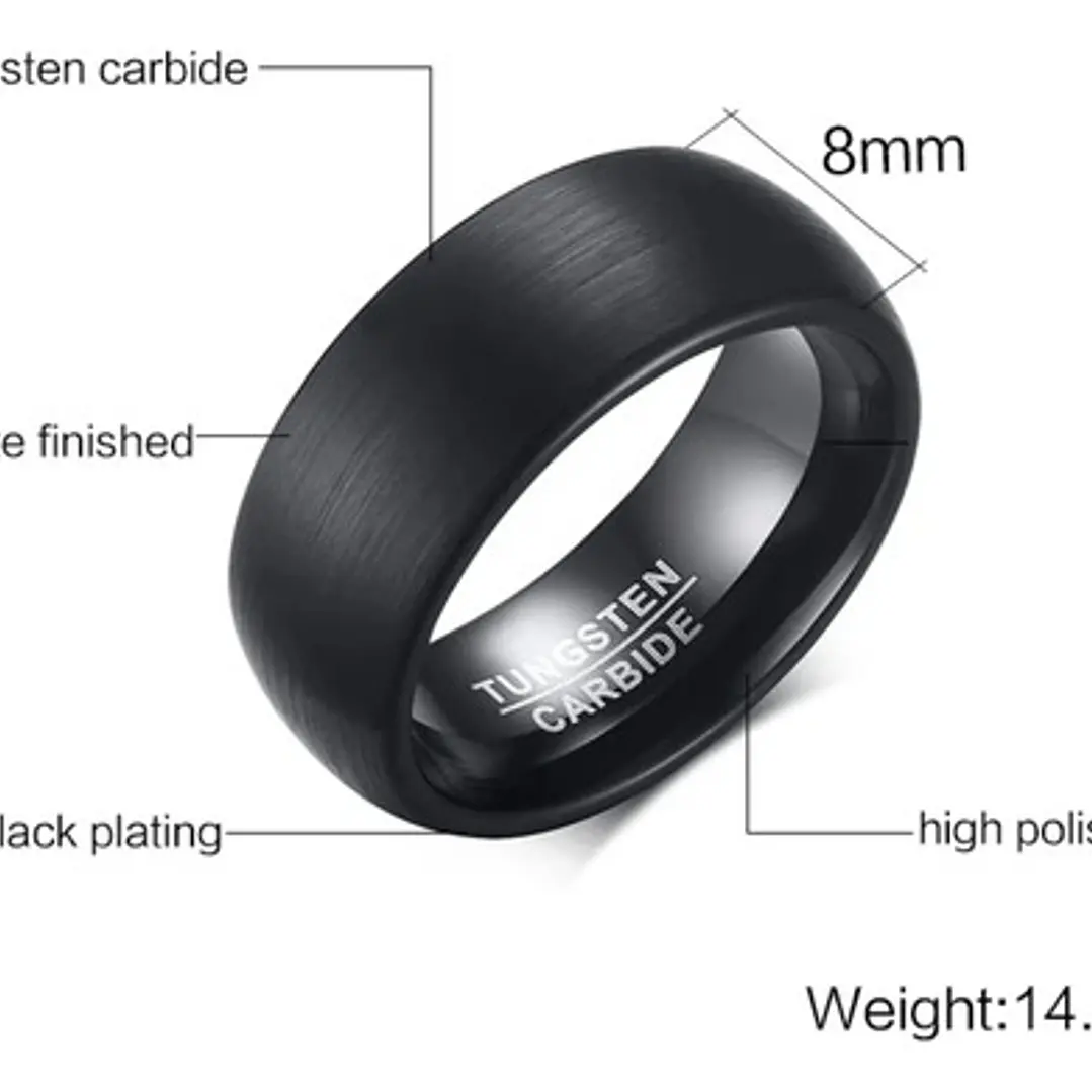 Anillo Carburo De Tungsteno, Baltimore Dark Gray 8mm, Hombre 6