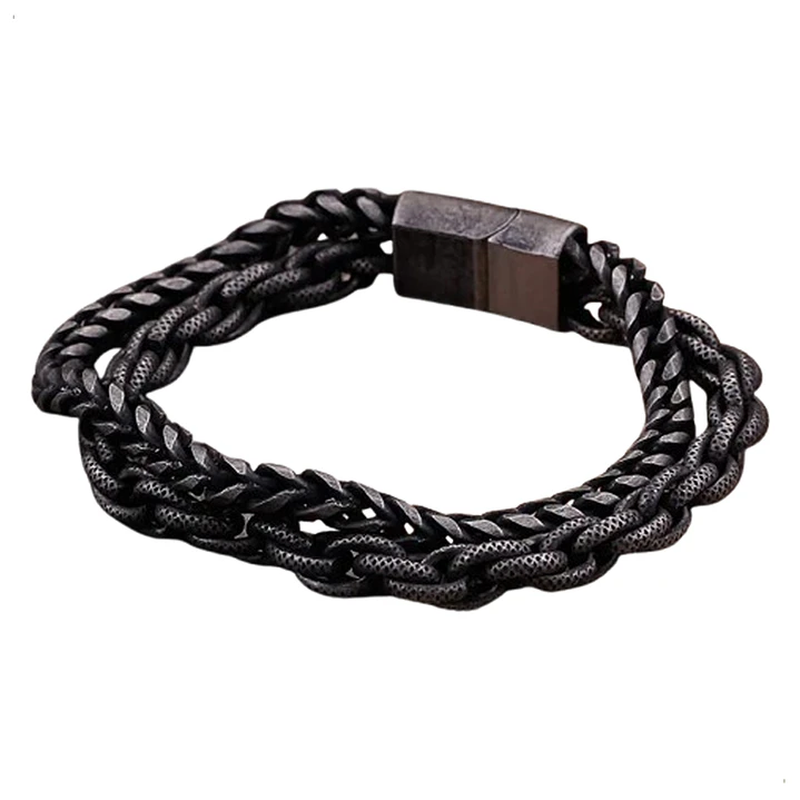 Pulsera Doble Cadena, Acero Inoxidable Envejecido, Hombre 1
