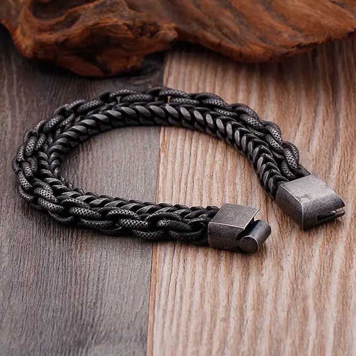 Pulsera Doble Cadena, Acero Inoxidable Envejecido, Hombre 2