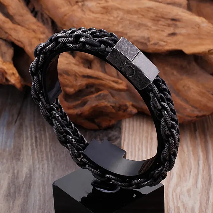 Pulsera Doble Cadena, Acero Inoxidable Envejecido, Hombre 6