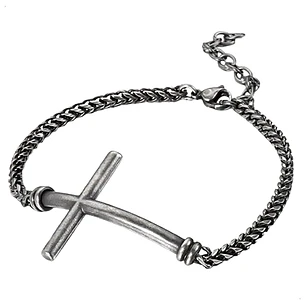 Pulsera Cruz, Acero Inoxidable Vintage, Hombre