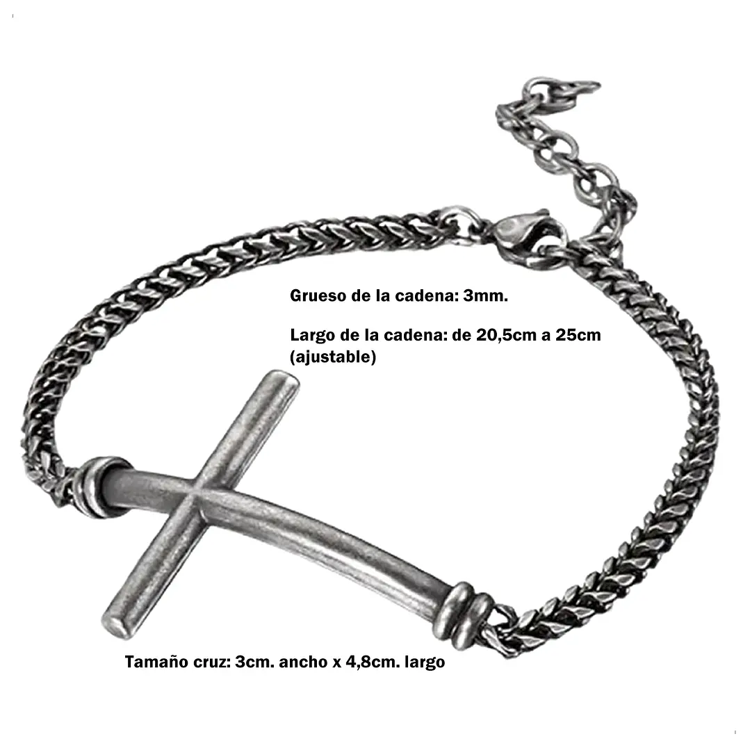 Pulsera Cruz, Acero Inoxidable Vintage, Hombre 7