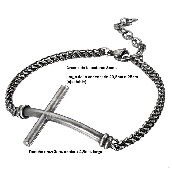 Pulsera Cruz, Acero Inoxidable Vintage, Hombre 7