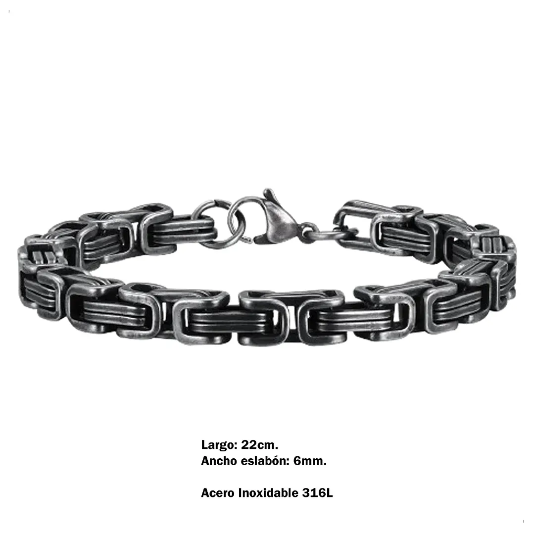 Pulsera Cuadrada Edimburgo 6mm., Acero Inoxidable Vintage 6
