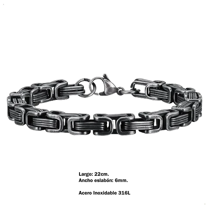 Pulsera Cuadrada Edimburgo 6mm., Acero Inoxidable Vintage 6