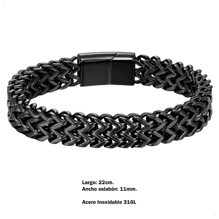 Pulsera Negra Espiga 11mm. Acero Inoxidable, Hombre 6