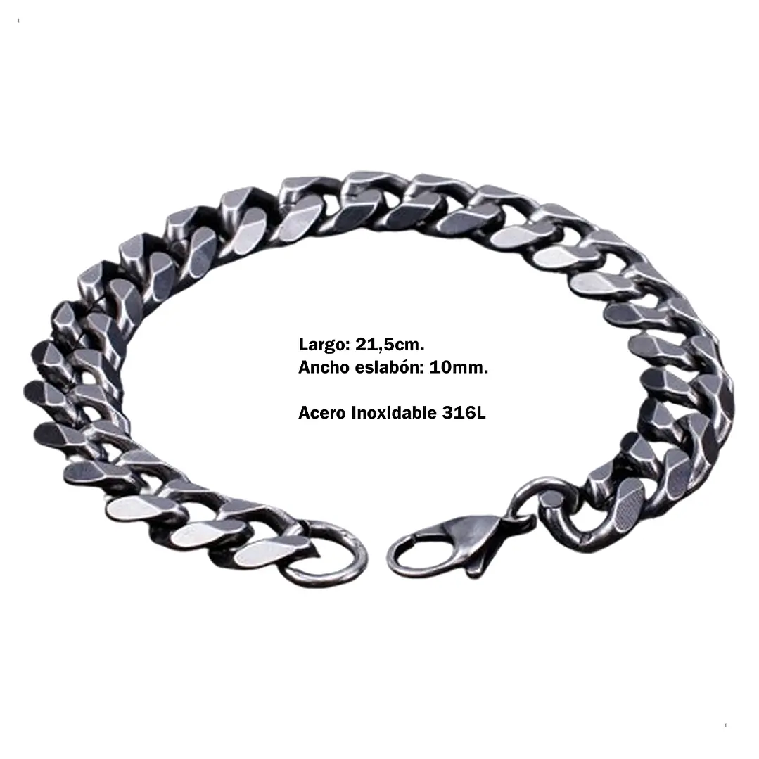 Pulsera Cadena Cubana Vintage 10mm., Acero Inoxidable 9