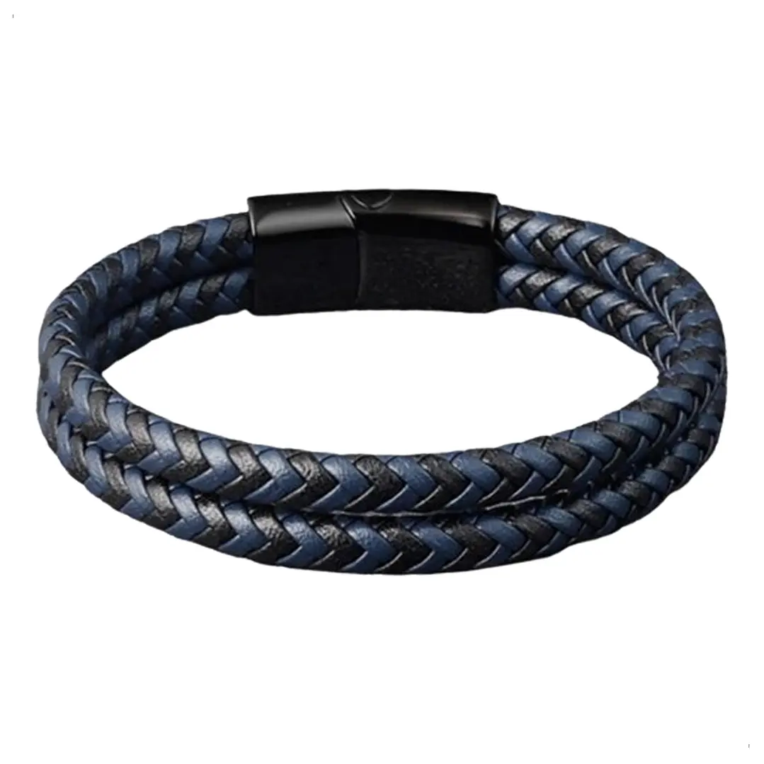 Pulsera Cuero Black Blue Braid, Cierre Magnético, Hombre 1