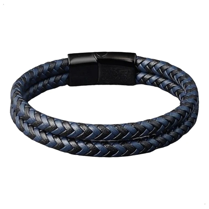 Pulsera Cuero Black Blue Braid, Cierre Magnético, Hombre 1