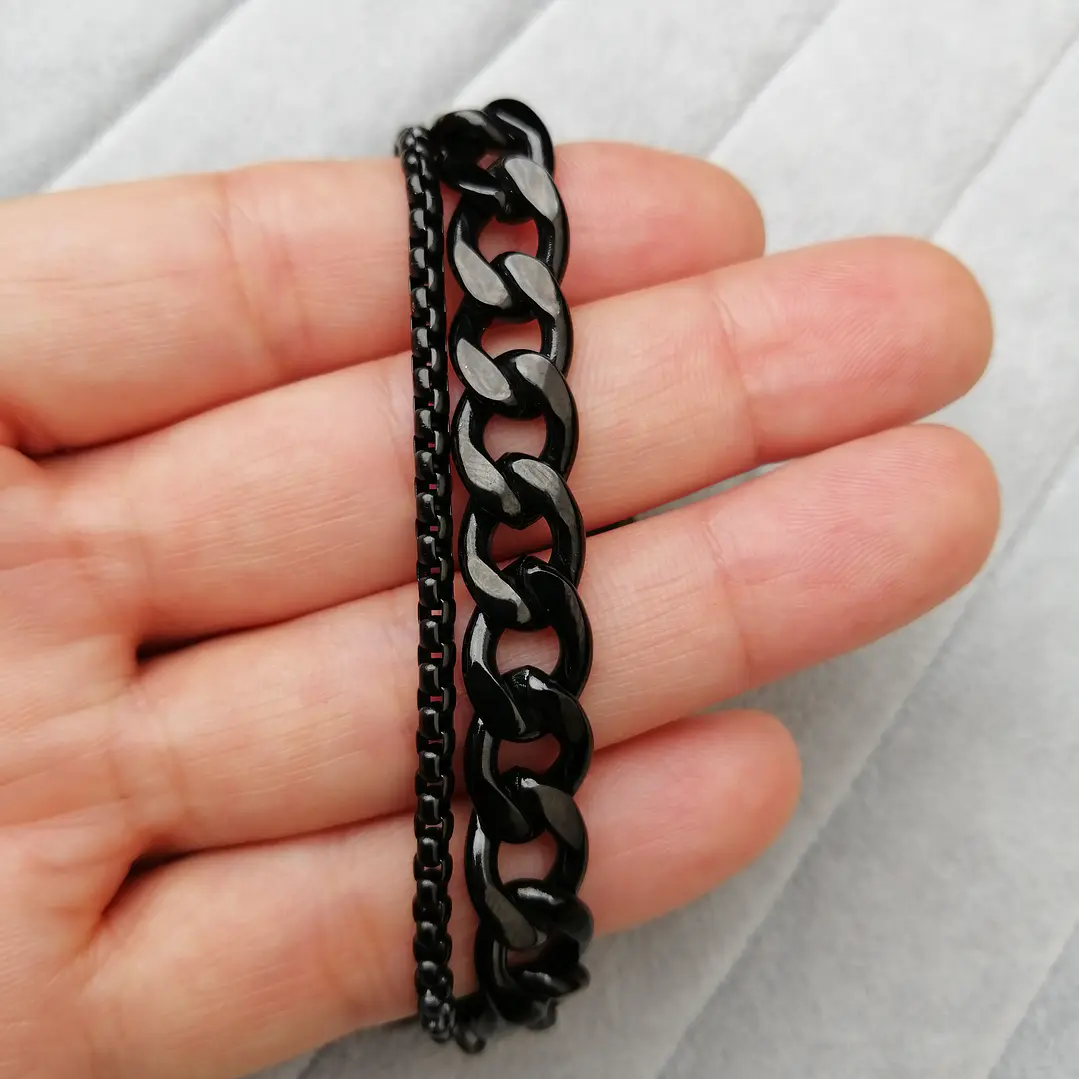 Pulsera Black Kreator, Doble Cadena, Acero Inox., Hombre 3
