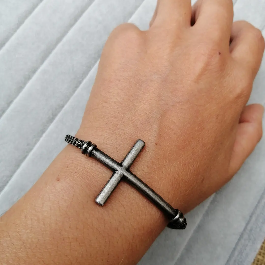 Pulsera Cruz, Acero Inoxidable Vintage, Hombre 2