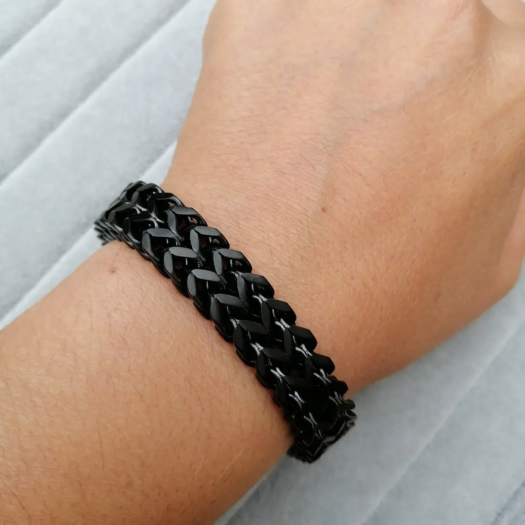 Pulsera Negra Espiga 11mm. Acero Inoxidable, Hombre 3