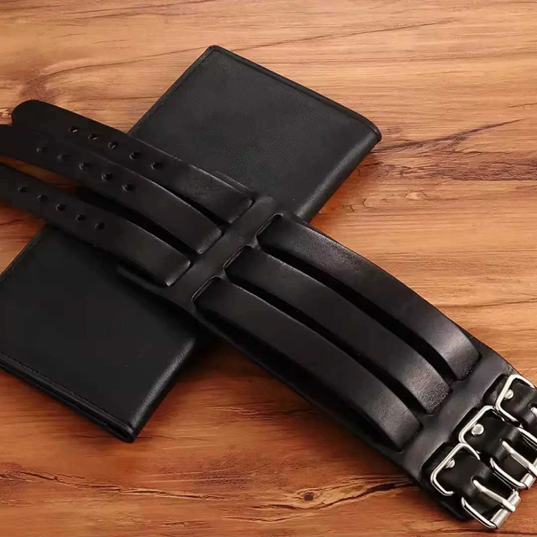 Pulsera Muñequera Cuero Negro Hebilla Ajustable, Hombre 4