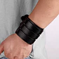 Pulsera Muñequera Cuero Negro Hebilla Ajustable, Hombre - Miniatura 2