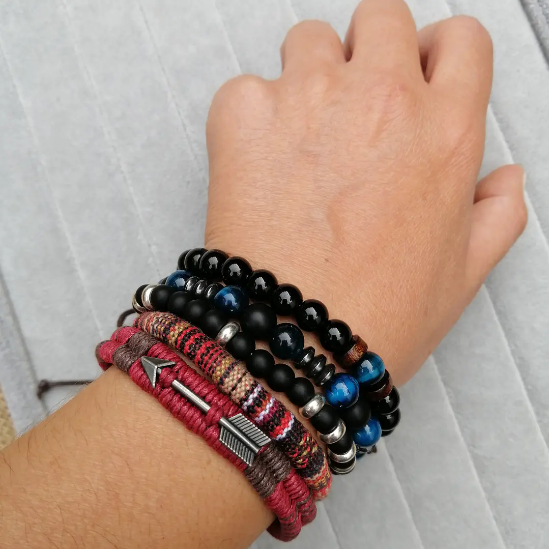 Conjunto Pulseras Piedras Naturales Ónix, Ojo Tigre, Arrow 2