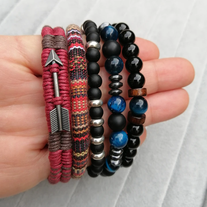 Conjunto Pulseras Piedras Naturales Ónix, Ojo Tigre, Arrow 3