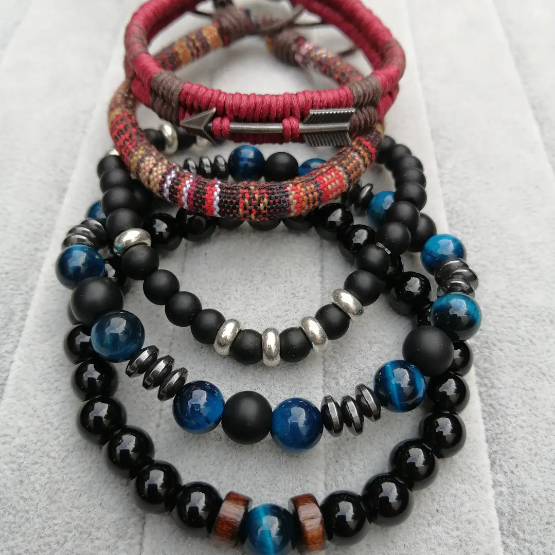 Conjunto Pulseras Piedras Naturales Ónix, Ojo Tigre, Arrow 5