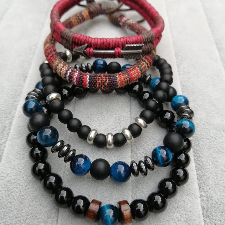 Conjunto Pulseras Piedras Naturales Ónix, Ojo Tigre, Arrow 5