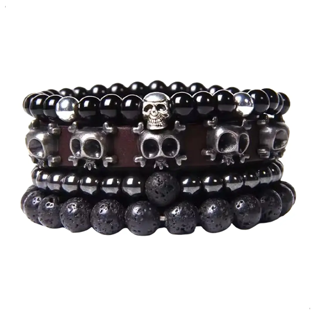 Conjunto Pulseras Piedras Naturales y Calaveras, Unisex 1