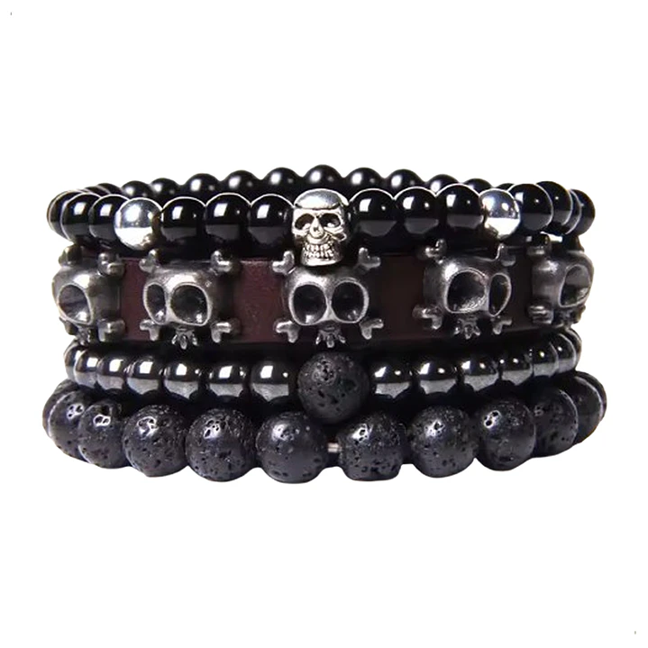 Conjunto Pulseras Piedras Naturales y Calaveras, Unisex 1