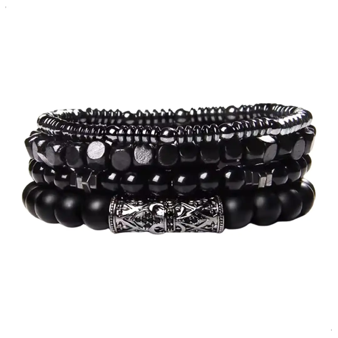 Conjunto Pulseras Piedras Naturales Black and Grey, Hombre 1