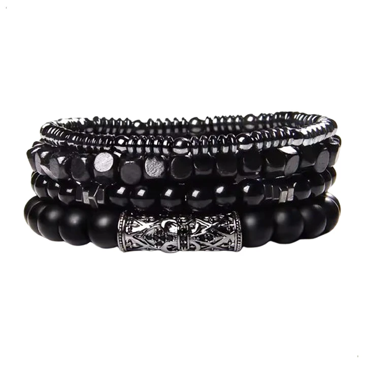 Conjunto Pulseras Piedras Naturales Black and Grey, Hombre 1