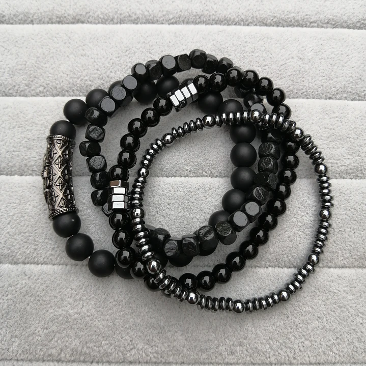 Conjunto Pulseras Piedras Naturales Black and Grey, Hombre 5