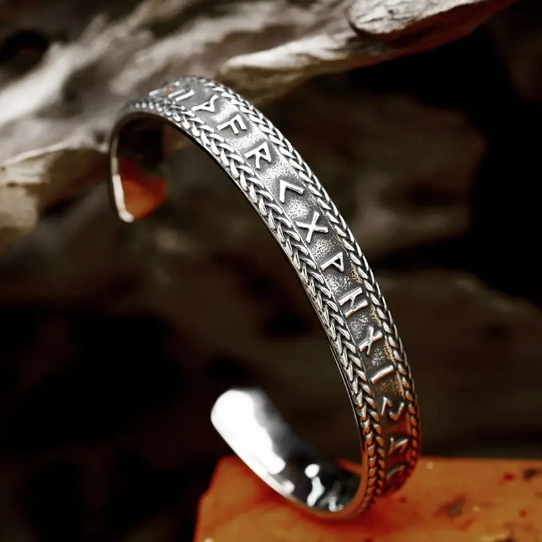 Brazalete Vikingo Runas, Acero Inoxidable Vintage, Hombre Mujer 3
