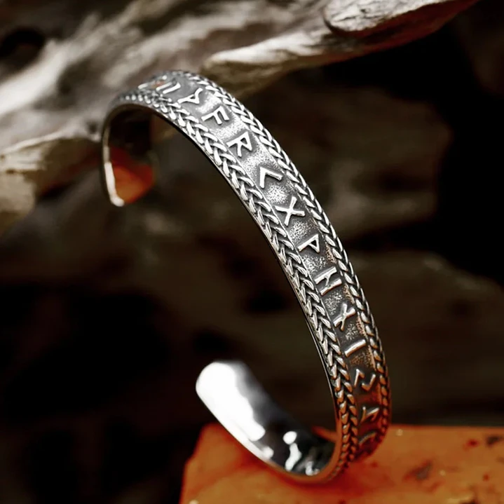 Brazalete Vikingo Runas, Acero Inoxidable Vintage, Hombre Mujer 3