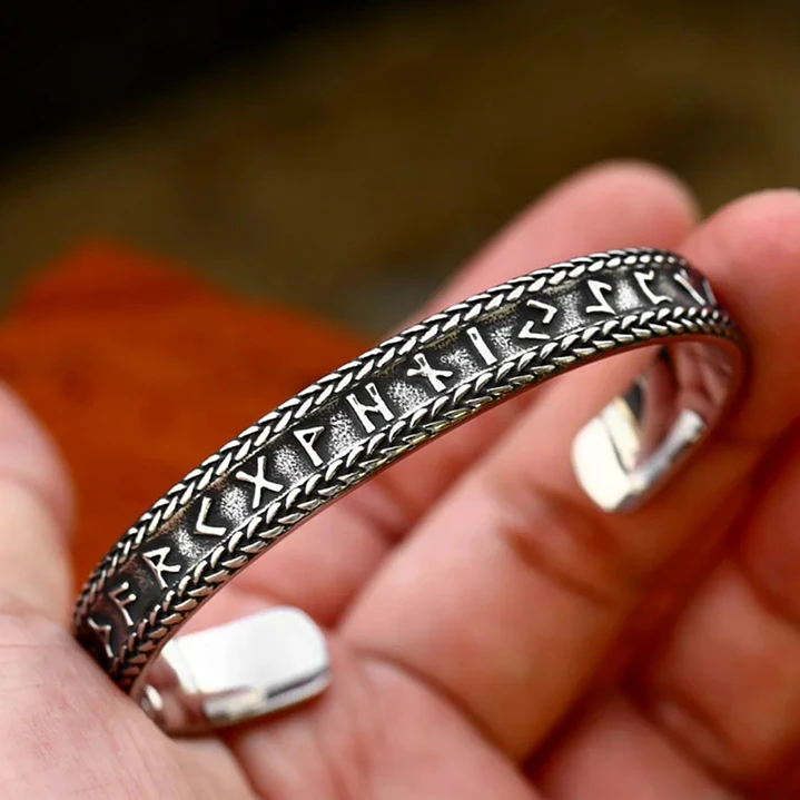 Brazalete Vikingo Runas, Acero Inoxidable Vintage, Hombre Mujer 4