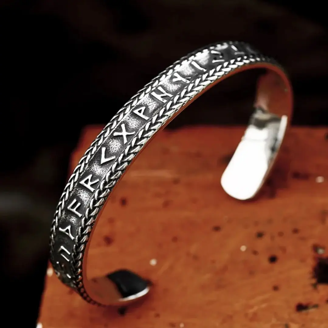 Brazalete Vikingo Runas, Acero Inoxidable Vintage, Hombre Mujer 2