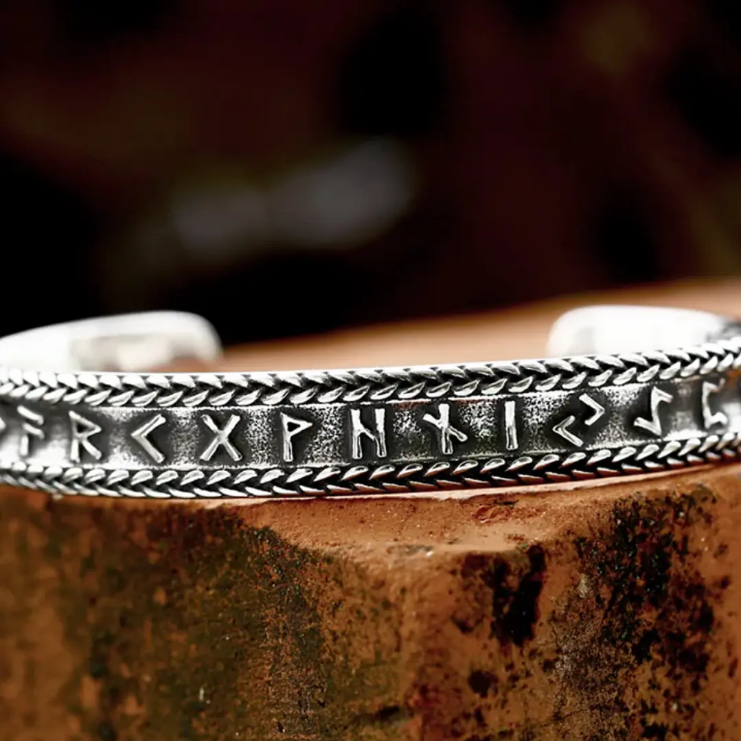 Brazalete Vikingo Runas, Acero Inoxidable Vintage, Hombre Mujer 5