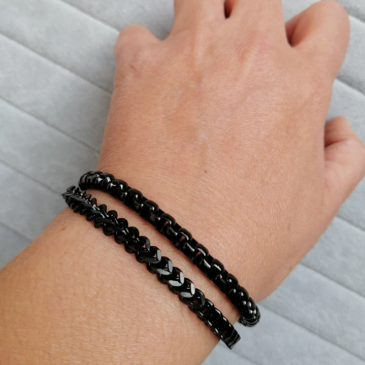 Pulsera Doble Cadena, Acero Inoxidable Black, Hombre 2