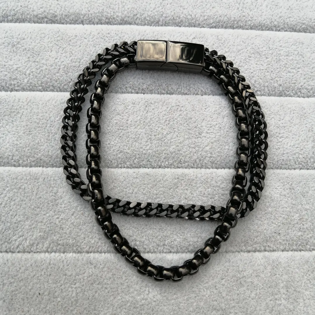 Pulsera Doble Cadena, Acero Inoxidable Black, Hombre 6