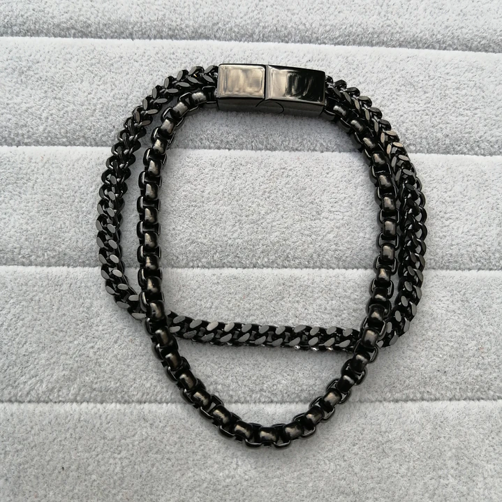 Pulsera Doble Cadena, Acero Inoxidable Black, Hombre 6