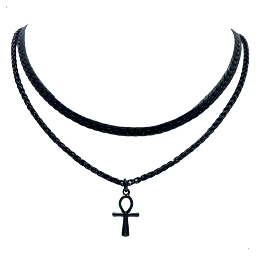 Collar Doble Cadena Con Cruz, Acero Inoxidable, Hombre 1