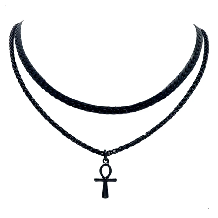 Collar Doble Cadena Con Cruz, Acero Inoxidable, Hombre 1