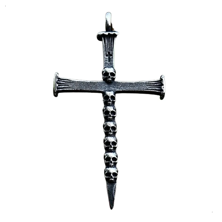 Collar Cruz con Calaveras, Acero Inoxidable Vintage, Hombre 1