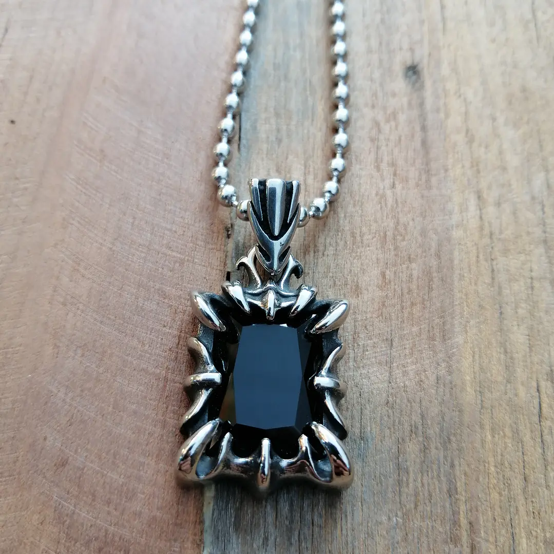 Collar Gótico Diamante Negro Y Acero Inoxidable, Mujer 5