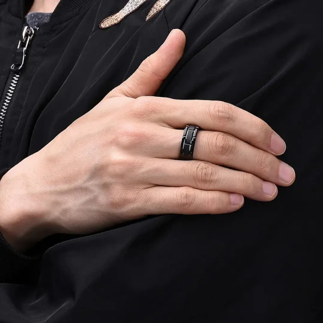 Anillo Tungsteno Hombre Black Nova 8mm, Elegante y Moderno 6