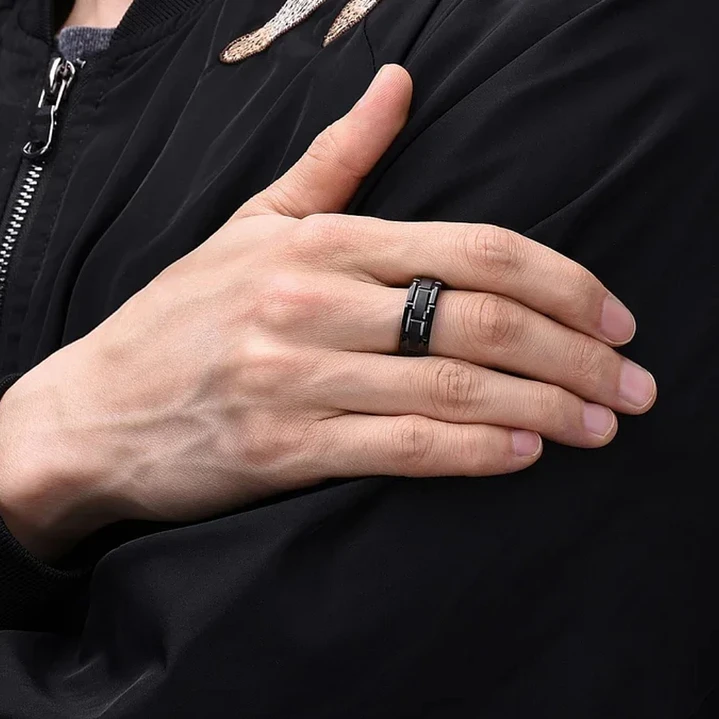 Anillo Tungsteno Hombre Black Nova 8mm, Elegante y Moderno 6