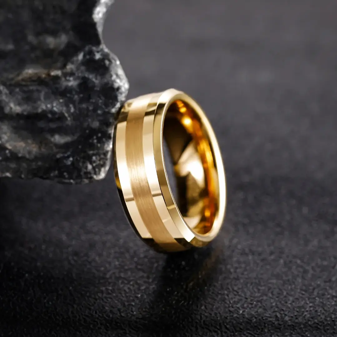 Anillo Tungsteno Eclipse Gold 8mm, Compromiso Premium 4
