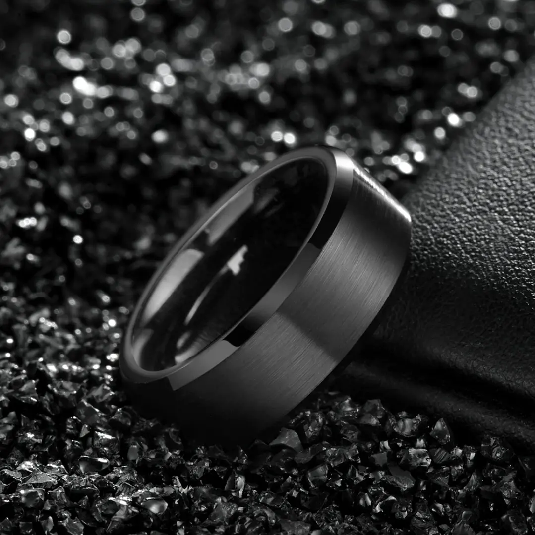 Anillo Tungsteno Black Shadow 10mm Biselado, Resistente 2