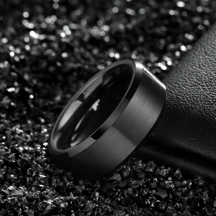 Anillo Tungsteno Black Shadow 10mm Biselado, Resistente 2