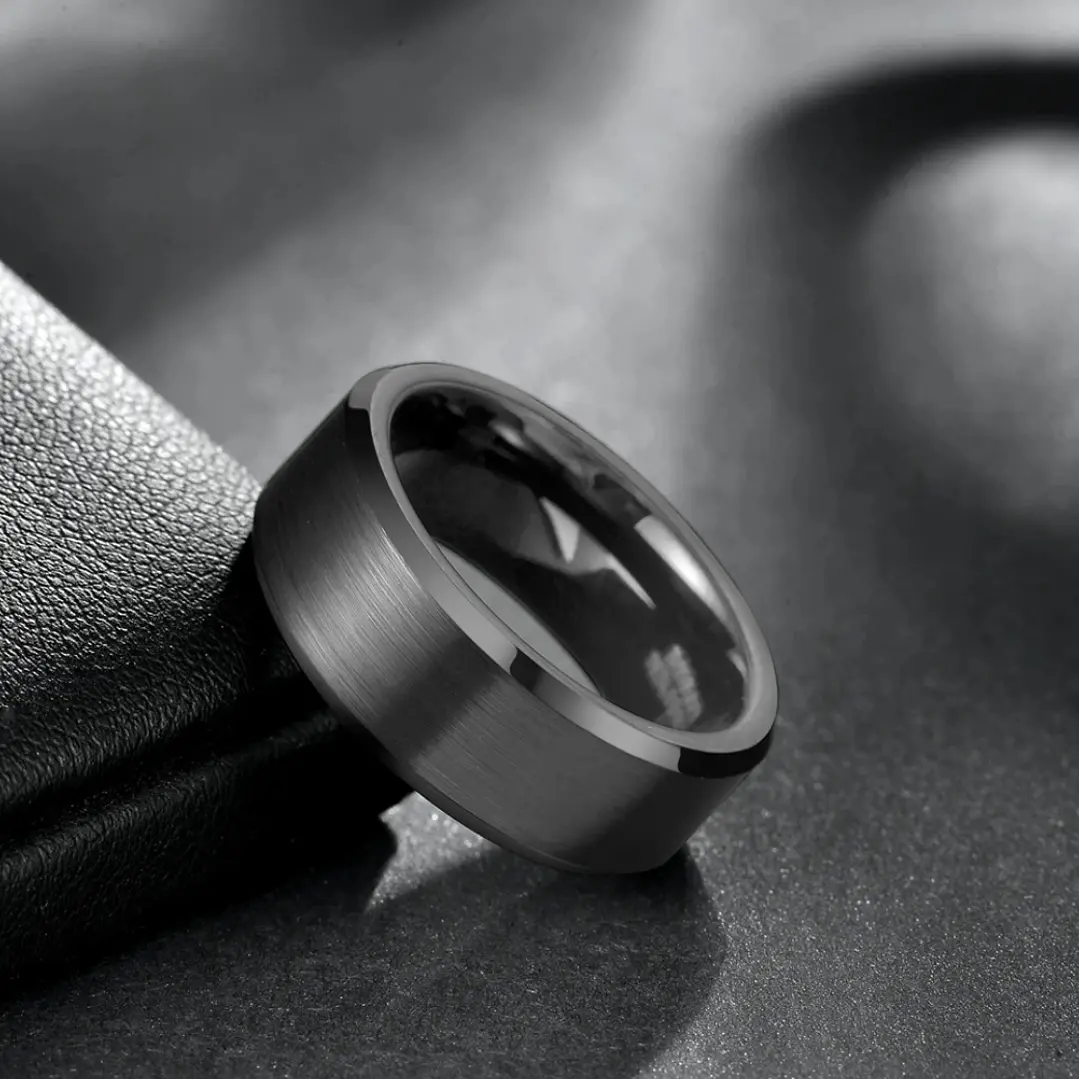 Anillo Tungsteno Black Shadow 10mm Biselado, Resistente 3