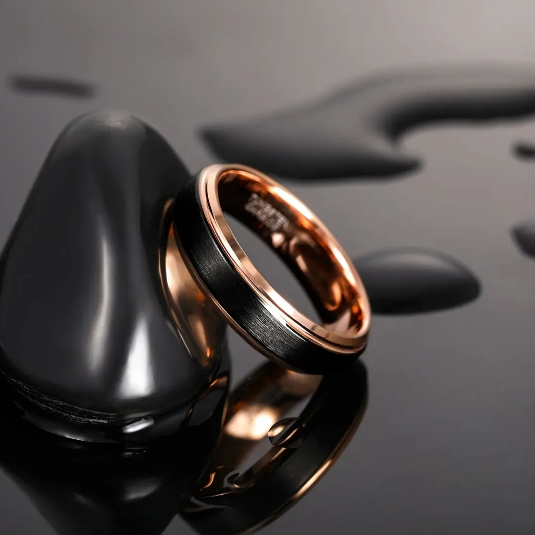 Anillo Tungsteno Compromiso Black Rose 6mm, Ultra Resistente 2