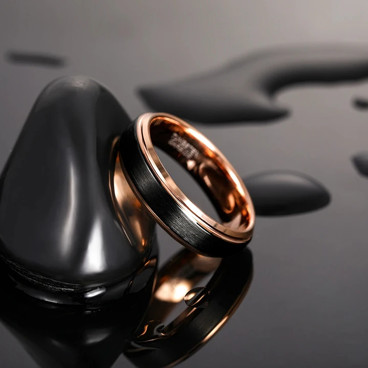 Anillo Tungsteno Compromiso Black Rose 6mm, Ultra Resistente 2