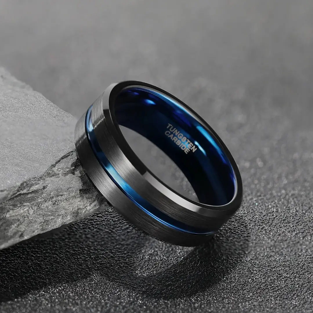 Anillo Tungsteno Stellar Blue 8mm, Alta Resistencia 3
